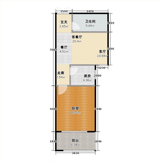 鑫界9号院1室1厅1卫1厨71㎡户型图