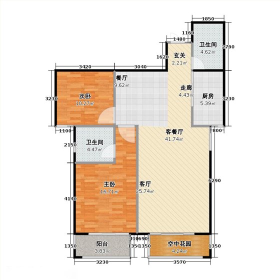 鑫界9号院2室1厅2卫1厨98㎡户型图