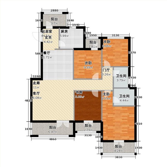 天下锦程4室3厅2卫1厨139㎡户型图