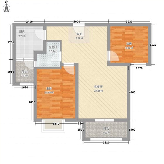 橡嵘湾2室1厅1卫1厨72㎡户型图