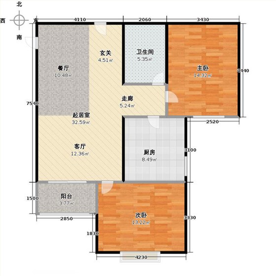 橡嵘湾2室2厅1卫1厨83㎡户型图