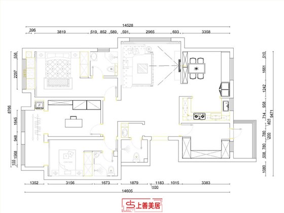 荣盛城160平新中式风格平面布置