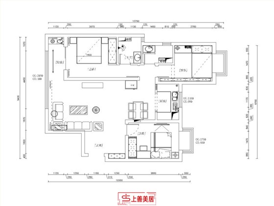 瑞城120平现代风格户型图