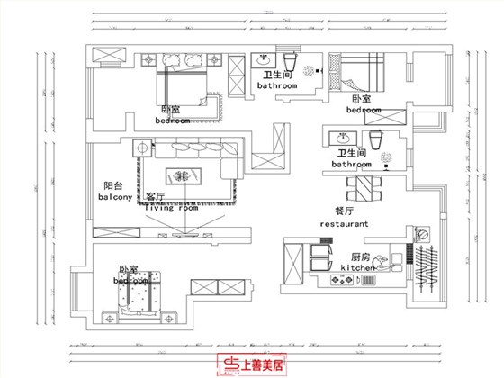 润都荣园135平现代风格户型图