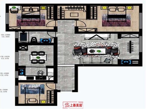 启锐园120平现代风格户型图