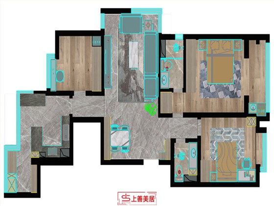 碧水青园110平新中式风格户型图