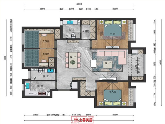 紫涵樾府126平现代风格户型图