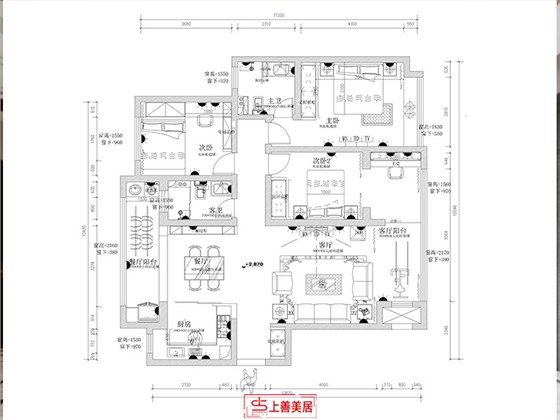 盛邦大都会130平新中式风格户型图