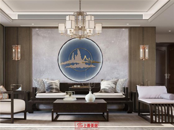 天河悦城140平新中式风格沙发墙