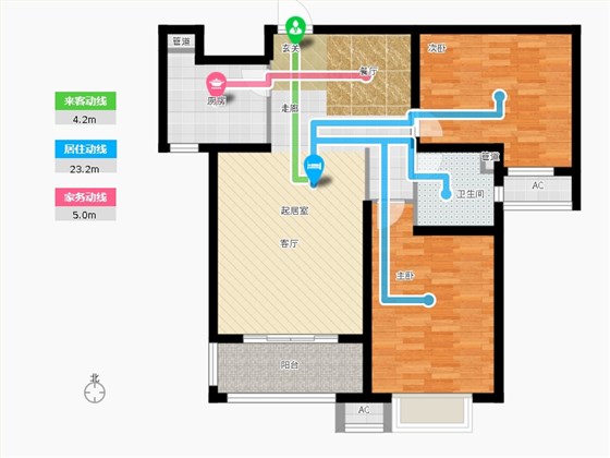 天玺名著2室0厅1卫1厨124平户型动静线图