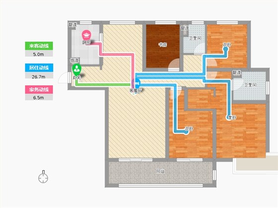 中冶德贤公馆4室2厅2卫1厨160.00㎡户型动静线图