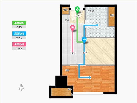 林荫大院1室1厅1卫0厨43.00㎡动线图