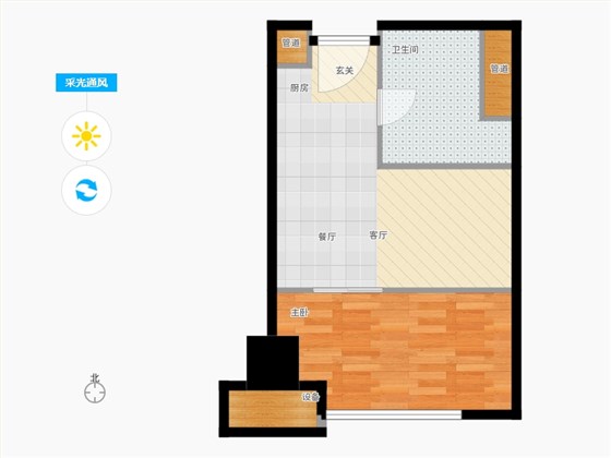 林荫大院1室1厅1卫0厨43.00㎡采光通风图