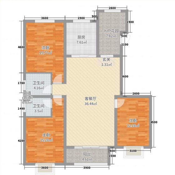 汉嘉海语城3室2厅2卫1厨146.00㎡户型图