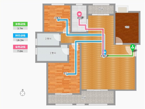 赫石府3室2厅2卫1厨134.00㎡动线图