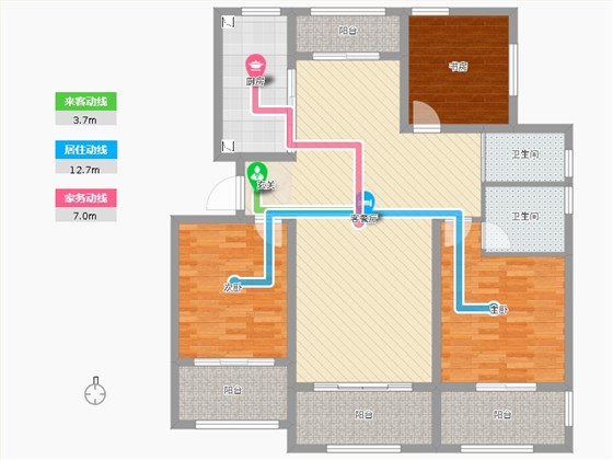 赫石府3室2厅2卫1厨139.00㎡动线图