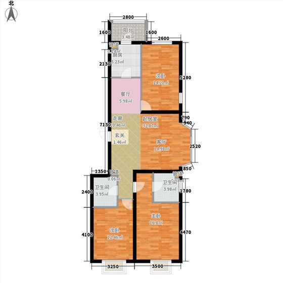 弘石湾3室0厅2卫1厨132㎡户型图