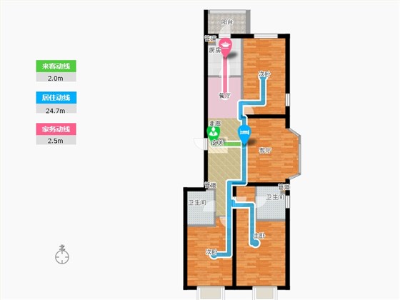 弘石湾3室0厅2卫1厨132.00㎡动线图