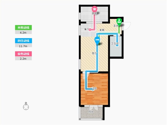 帝王国际1室2厅1卫1厨63.00㎡动线图