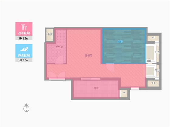 盛世御城1室1厅1卫1厨64.00㎡动静分区图