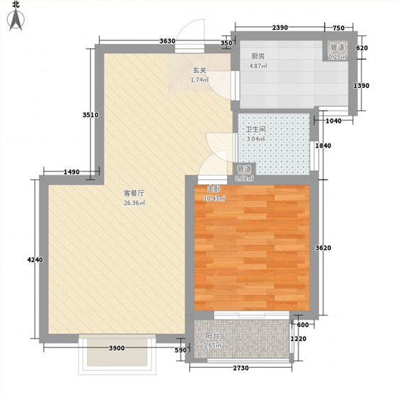 雨荷水岸1室1厅1卫1厨69.00㎡户型图