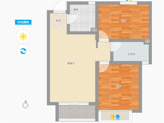 长久中心公园9号2室1厅1卫1厨86㎡采光通风图