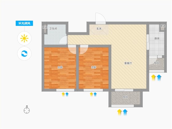 长久中心公园9号2室1厅1卫1厨93㎡采光通风图