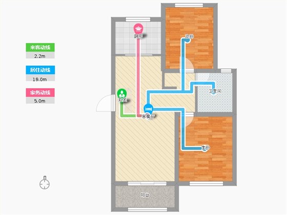 天海容天下2室2厅1卫1厨99㎡动静线图