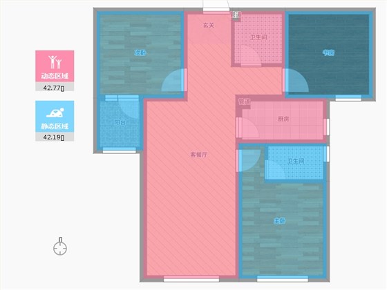 天海容天下3室2厅2卫1厨110㎡动静分区图