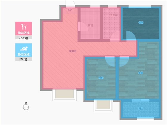 中山尚城3室2厅1卫1厨102㎡动静分区图