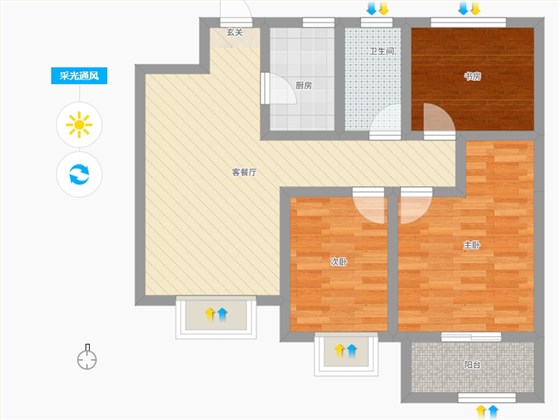 中山尚城3室2厅1卫1厨102㎡采光通风图