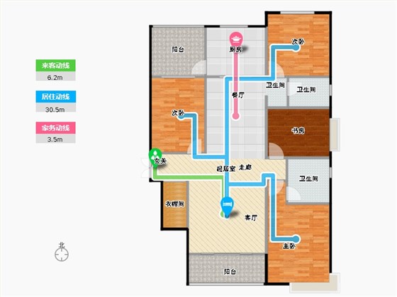 鑫界9号院4室2厅2卫1厨166㎡动线图