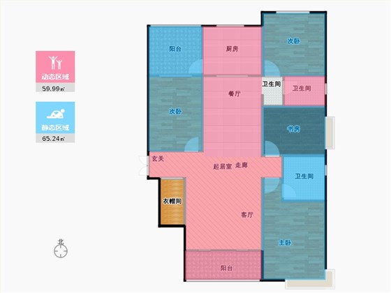 鑫界9号院4室2厅2卫1厨166㎡动静分区图