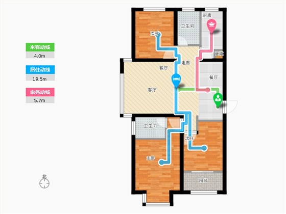 明瀚花香城3室1厅2卫1厨109㎡动静线图