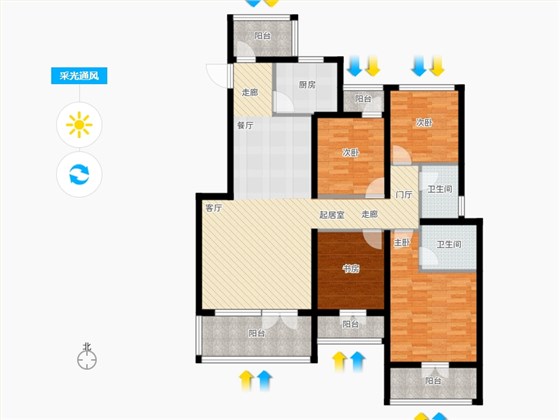 天下锦程4室3厅2卫1厨135㎡采光通风图