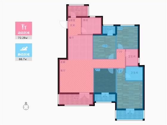 天下锦程4室3厅2卫1厨139㎡动静分区图