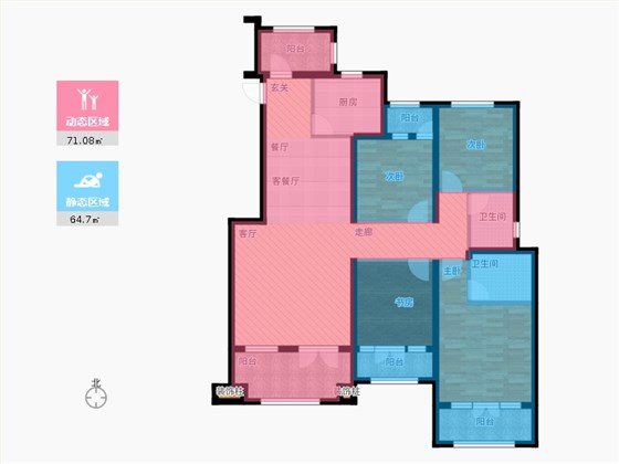 天下锦程4室1厅2卫1厨171㎡动静分区图