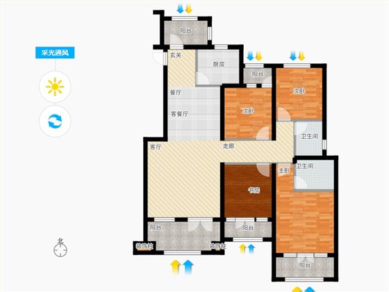 天下锦程4室1厅2卫1厨171㎡采光通风图