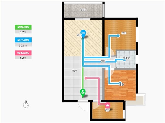 同祥城2室2厅1卫1厨122㎡动线图