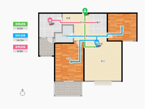 橡嵘湾2室2厅1卫1厨86㎡动线图