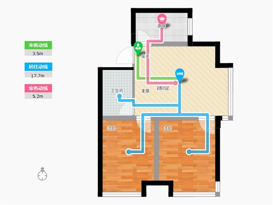 天宁小筑2室1厅1卫1厨75㎡动线图