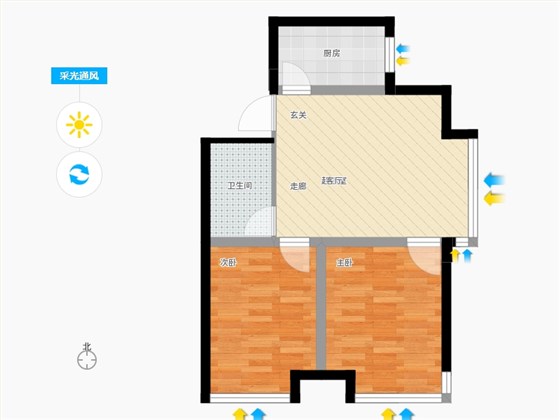 天宁小筑2室1厅1卫1厨75㎡采光通风图