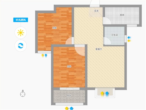 铂宫时代2室2厅1卫1厨93㎡采光通风图