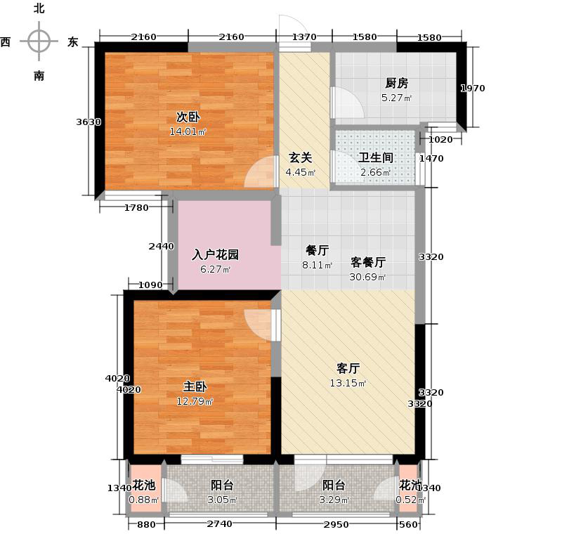 国源和天下2室1厅1卫1厨86.00㎡户型图