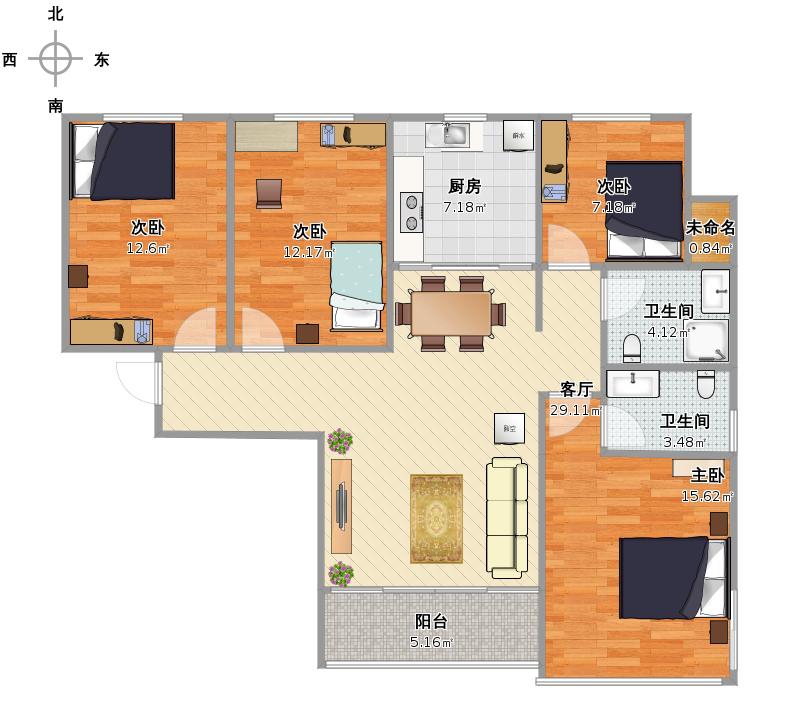 国源和天下4室1厅2卫1厨132.00㎡户型图