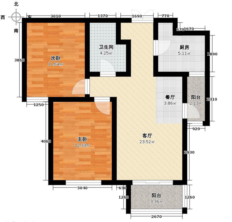 瀚唐2室2厅1卫0厨89㎡户型图