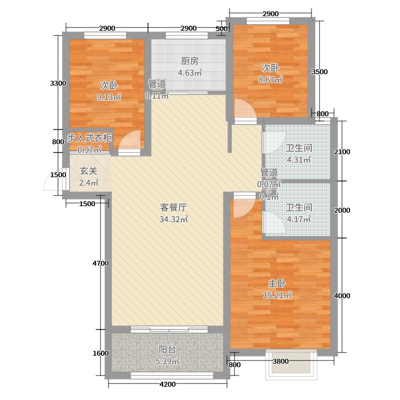 新鼎华府3室2厅2卫1厨140㎡户型图