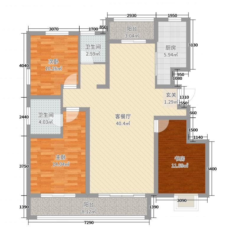 赫石府3室2厅2卫1厨125㎡户型图