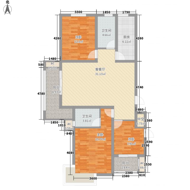 盛世御城3室1厅2卫1厨125㎡户型图