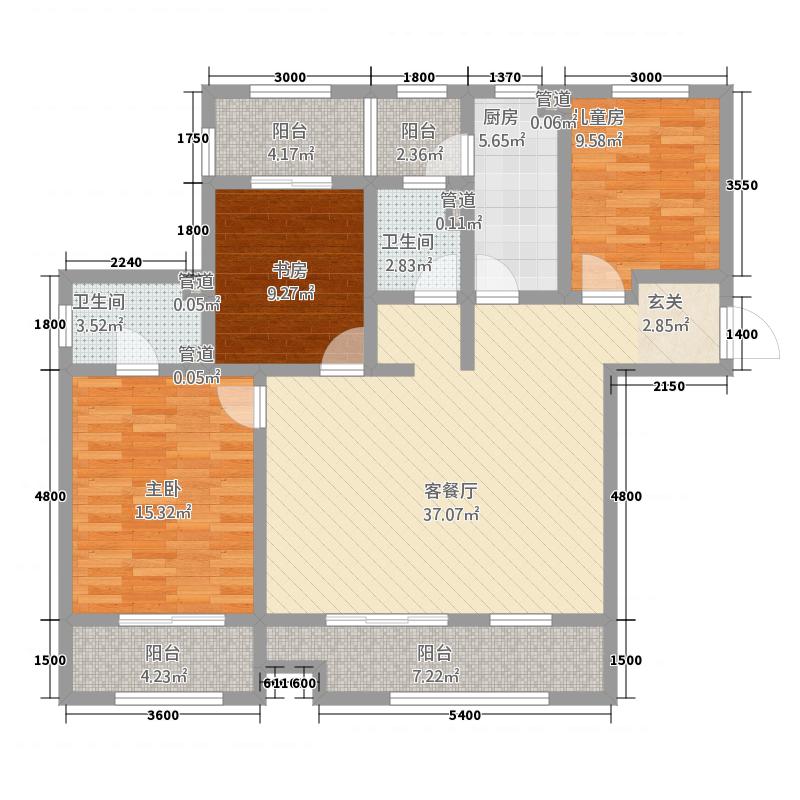 长久中心公园9号3室1厅2卫1厨149㎡户型图